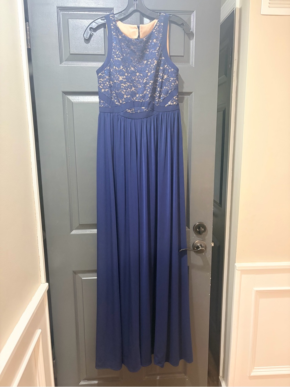 Night Way Collections Navy Blue Lace Bodice Maxi Dress